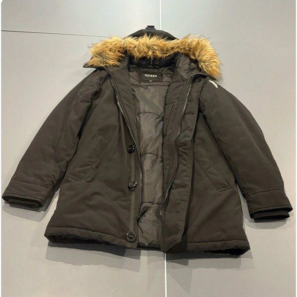 GUESS Men's Heavy Weight Hood Snorkel Jacket With Faux Fur Trim Hood Size XSmall